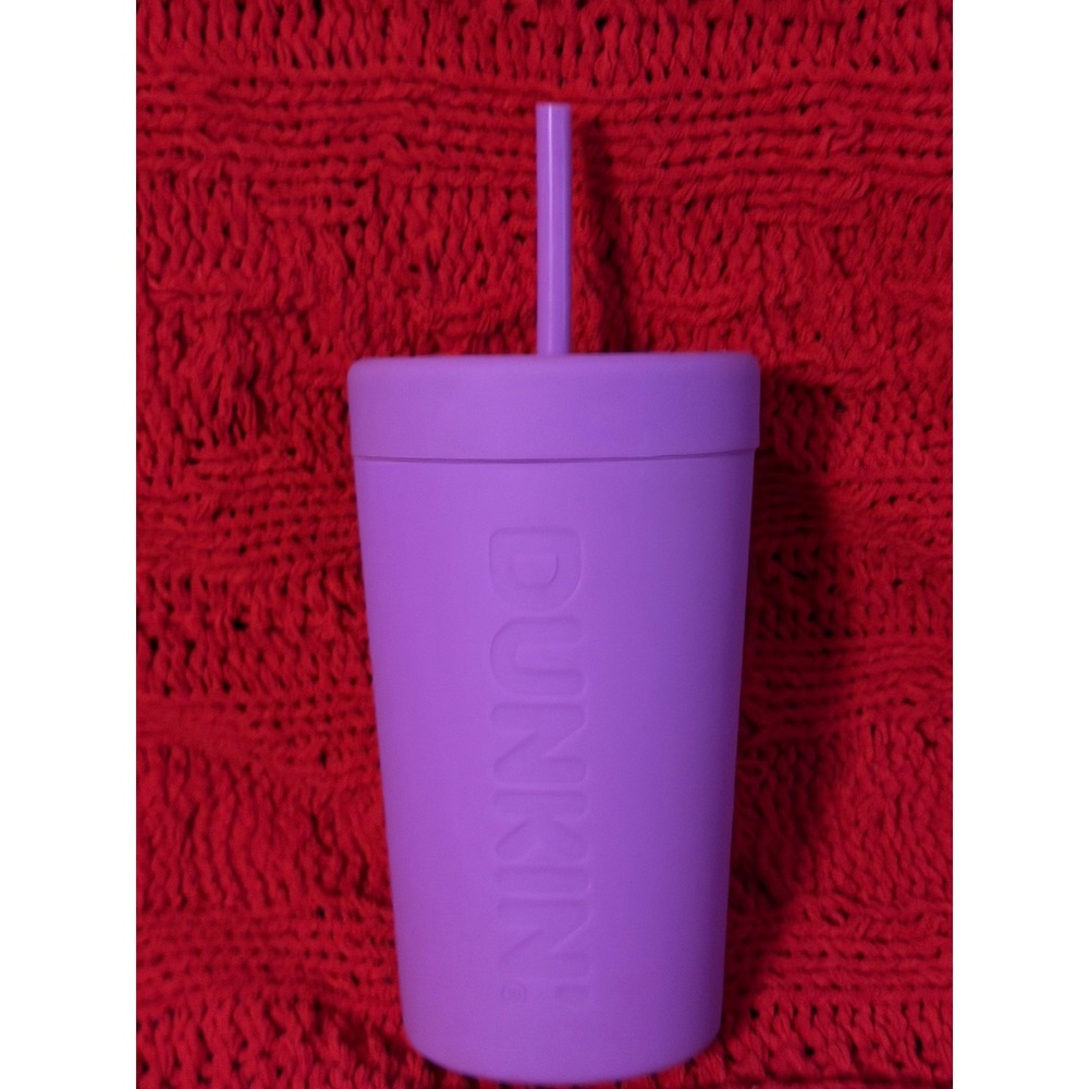 Dunkin Donuts Silicone Purple Insulated Tumbler Reusable cup w/ Straw
